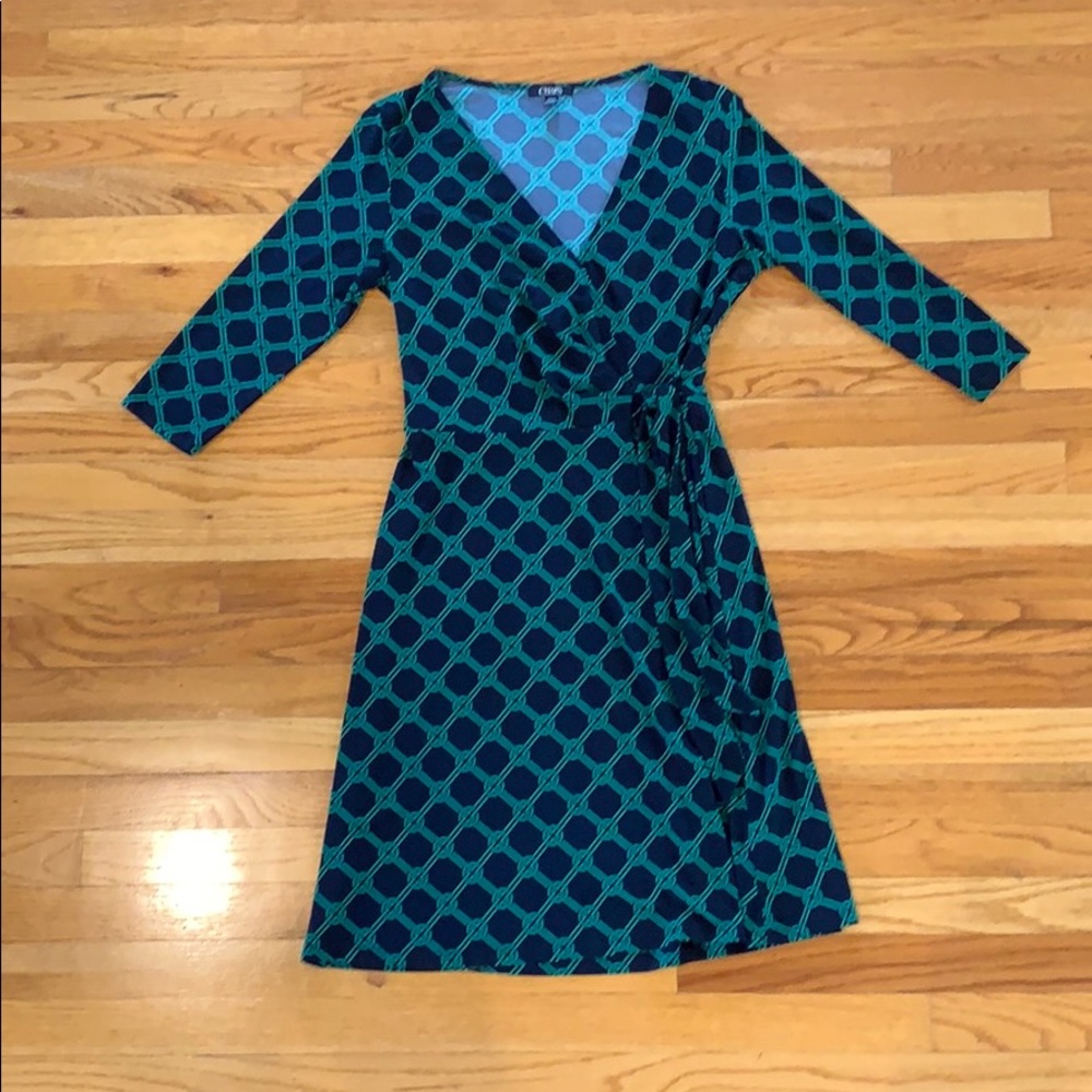 Chaps geometric midi faux wrap dress
